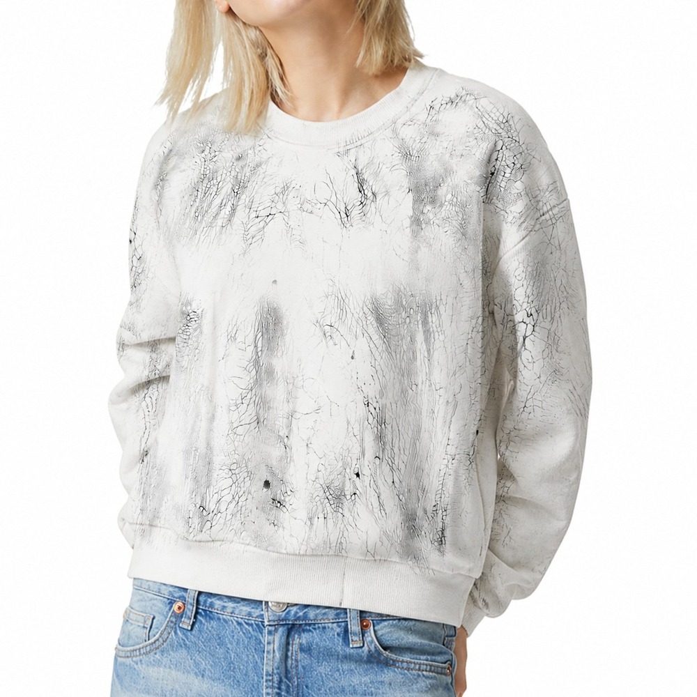 Lululemon Perfectly Oversized Crew Sweatshirt White Black Crackle Print Size 4
